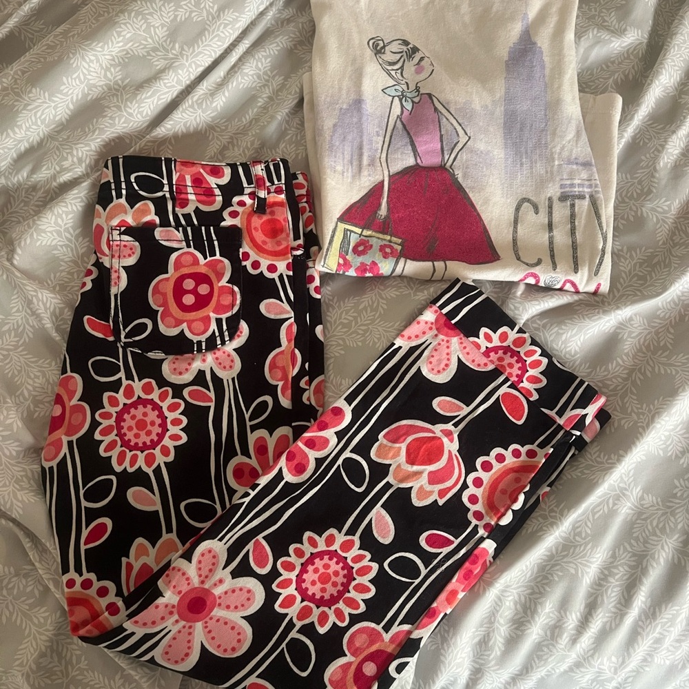 Gymboree Floral Black and Pink Pants